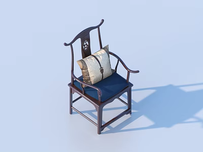 Traditional Leisure Chair With Dark Wood Frame Blue Cushion And Decorative Pillow 3d model