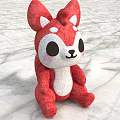 Red Fox Shaped Plush Toy with Big Eyes White Belly Sitting On Marble Surface