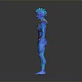 Blue Scaled Humanoid Character With Orange Armor And Horned Head Fantasy Figure