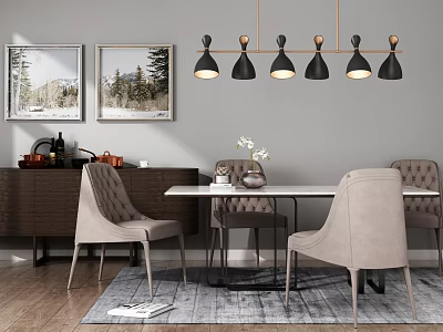 Post-modern dining table and chair combination 3d model