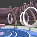 Modern Outdoor Sports Equipment Featuring Circular Rings Mesh Wall And Colorful Track Pool Area