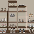 Elegant Modern Shoe Cabinet With Open Multi Tier Shelves And Various Shoes