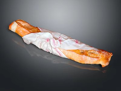 Fresh Crispy Baguette Wrapped in White Paper with Golden Crust 3d model