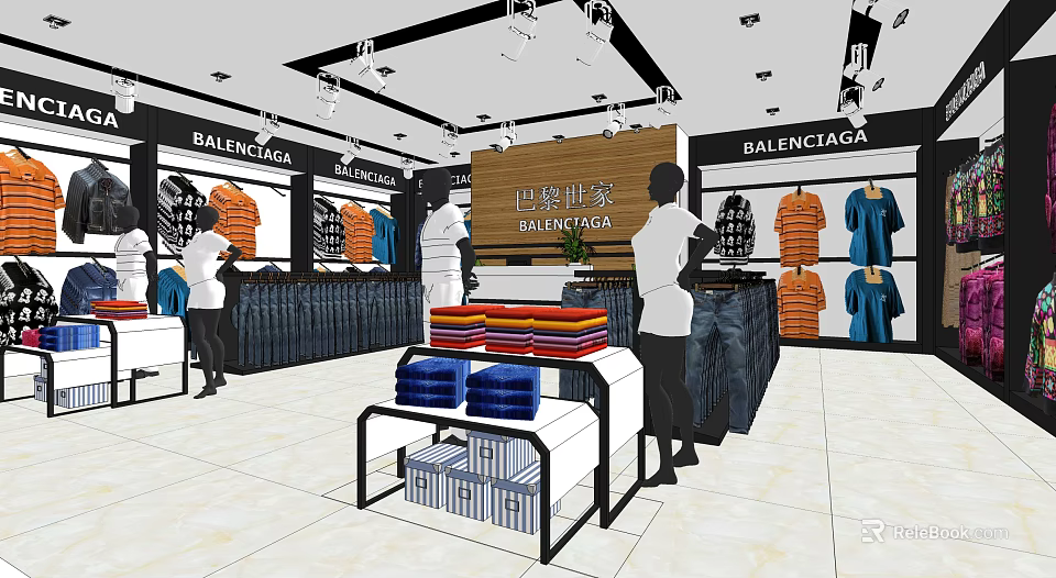 Balenciaga Shanghai Fashion Store Featuring Mannequins Folded Clothes T Shirts And Displays 3d model 