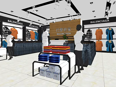 Balenciaga Shanghai Fashion Store Featuring Mannequins Folded Clothes T Shirts And Displays 3d model
