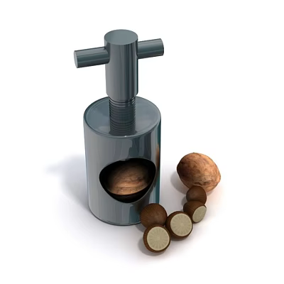 Stainless Steel Nutcracker Kitchen Tool with Whole and Halved Nuts 3d model