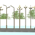 Outdoor Lights With Metal Poles And Multiple Lamps For Garden And Street Decoration
