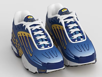 Reebok Blue Sneakers With Gold Accents White Laces And White Soles 3d model