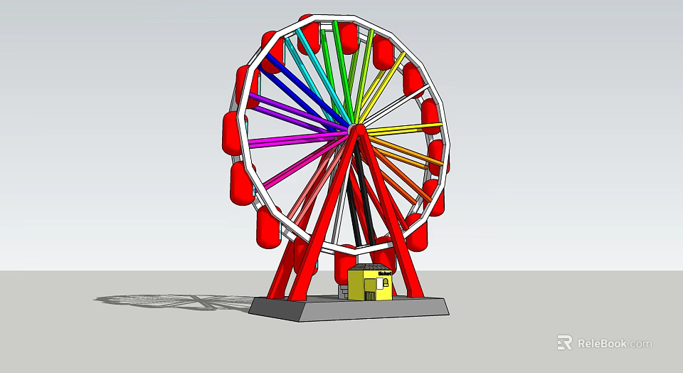 Colorful Ferris Wheel Amusement Ride with Red Support Structure and Small Base Building 3d model 