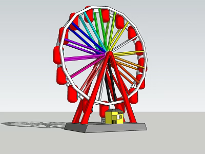 Colorful Ferris Wheel Amusement Ride with Red Support Structure and Small Base Building 3d model