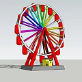 Colorful Ferris Wheel Amusement Ride with Red Support Structure and Small Base Building