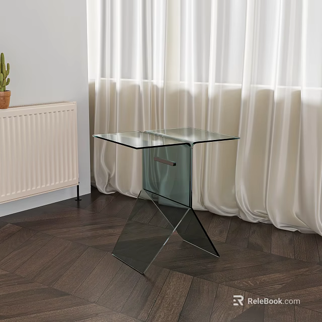 Modern Transparent Glass Top Side Table With Geometric Base In Living Room 3d model 