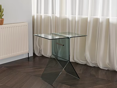 Modern Transparent Glass Top Side Table With Geometric Base In Living Room 3d model