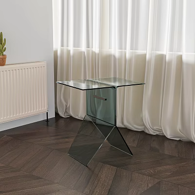 Modern Transparent Glass Top Side Table With Geometric Base In Living Room 3d model