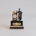Antique Table Clock With Standing Figure Statue On Dark Base With Gold Decorations