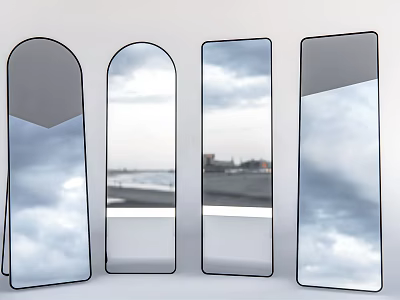 Modern Mirrors of Various Shapes Reflecting Sky And Seaside View in Interior Design 3d model