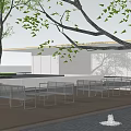 Stylish Outdoor Chairs On Patio With Pool And Trees Near Modern Building