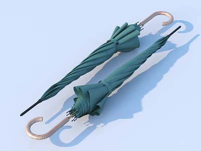 Stylish Folded Green Umbrellas With Golden Handles And Textured Canopies For Daily Use 3d model