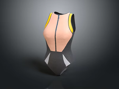 Stylish Women's Bodysuit With Pink Black Yellow Contrast Panels And Zipper Front 3d model
