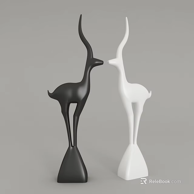 Modern Black And White Deer Decorative Figurine Ornament Set for Home Decor 3d model 