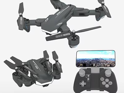 Smart Foldable Drone With Remote Controller And Mobile Aerial View Screen 3d model