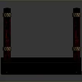 Long Red And Gold Decorative Fence Structure With Narrow Vertical Rails