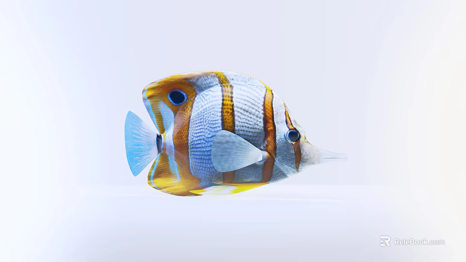 Colorful Tropical Aquatic Fish with Yellow White and Blue Stripes and Eye Spots 3d model 