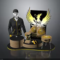 Stylish Black Hoodie And Cap With Golden Phoenix Design On Fashion Display Stand