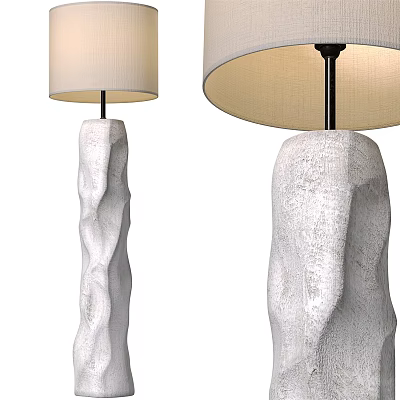 Modern Floor Lamp with Irregular White Textured Base and Beige Fabric Shade 3d model