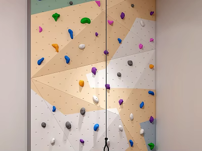 Colorful Indoor Climbing Wall With Multicolored Holds And Safety Rope 3d model