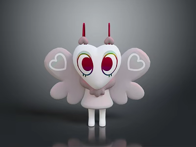 Cute Cartoon Character with Pink Wings Heart Shapes Big Rainbow Eyes and Red Horns 3d model