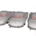 Silver Classic Mercedes Model Cars Displayed From Multiple Detailed Angles