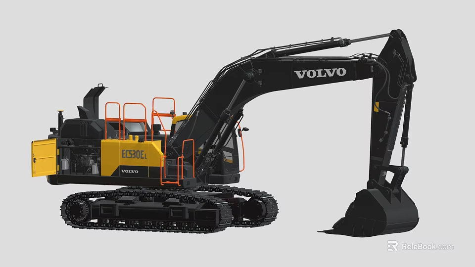 Volvo EC250EL Excavator With Black Track System And Yellow Cabin 3d model 