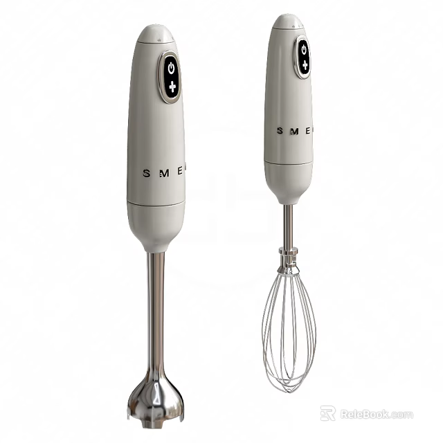 SMEG White Electric Hand Blenders With Mixing Stick And Whisk Attachment 3d model 