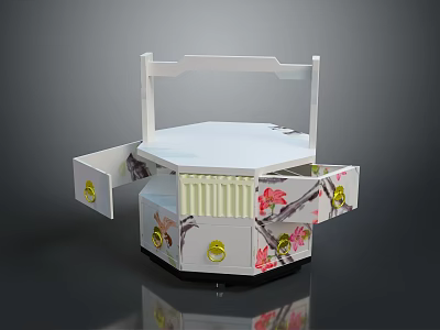 Practical Hexagonal Storage Box With Floral Patterns Drawers Gold Handles And White Frame 3d model
