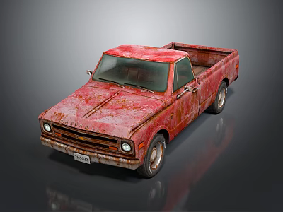Rusty Red Vintage Truck With Weathered Exterior And Classic Design 3d model