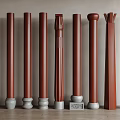 New Chinese style column pile column foundation stone column log column head column pier 3d model