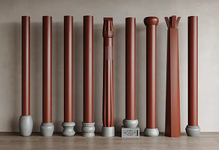 New Chinese style column pile column foundation stone column log column head column pier 3d model