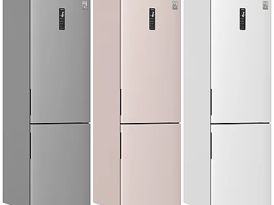 Three Colorful Double Door Refrigerators Gray Pink And White Modern Home Appliances 3d model