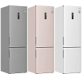 Three Colorful Double Door Refrigerators Gray Pink And White Modern Home Appliances