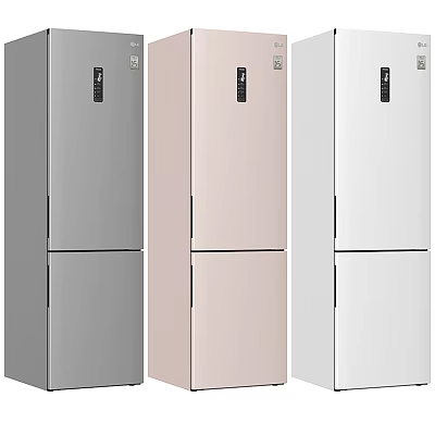 Three Colorful Double Door Refrigerators Gray Pink And White Modern Home Appliances 3d model