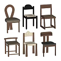 Various Design Dining Chairs With Wooden Frames And Different Seat Materials 3d model