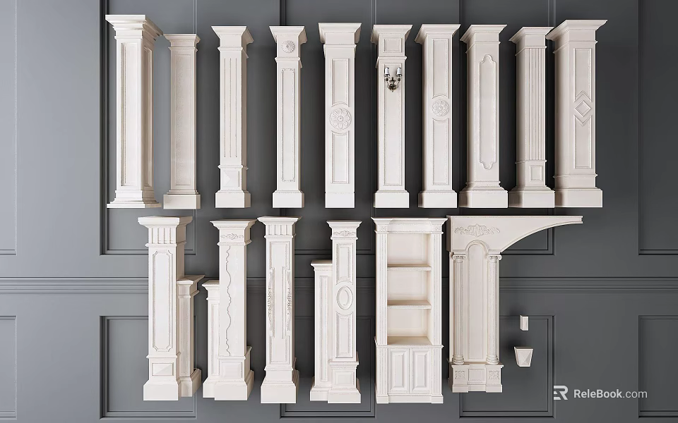Various Roman Columns With Different Architectural Designs And Decorative Elements 3d model