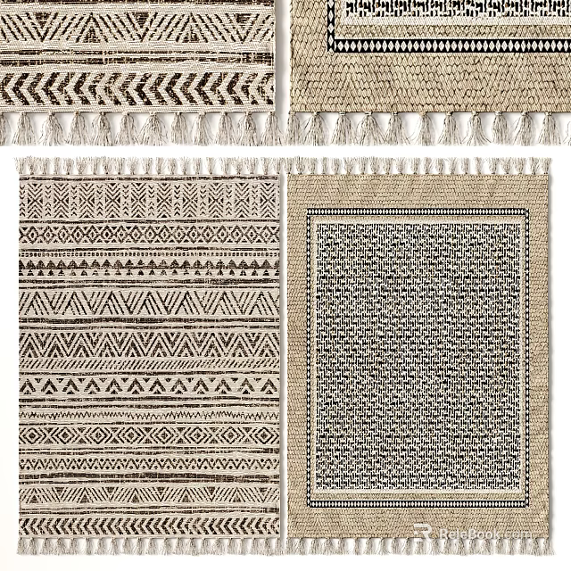 Square Rugs With Geometric Patterns And Fringed Accents 3d model 