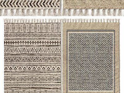 Square Rugs With Geometric Patterns And Fringed Accents 3d model