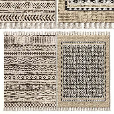 Square Rugs With Geometric Patterns And Fringed Accents 3d model