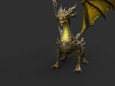 Mythical Reptile Dragon With Golden Armored Body And Luminous Wings 3d model