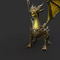 Mythical Reptile Dragon With Golden Armored Body And Luminous Wings