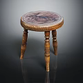 Wooden Stool With Round Seat Natural Wood Grain And Carved Legs Rustic Design