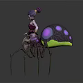 Purple Haired Character Riding On Spider Like Creature With Green Legs And Glowing Purple Back